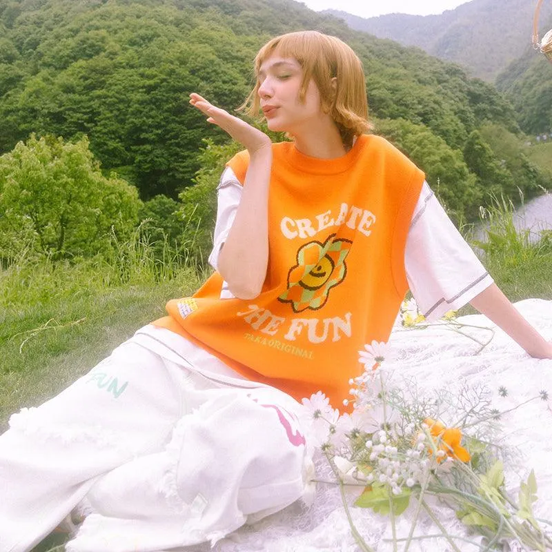 TAKA Original Fun Growing Daisy grandpa style check flower vest