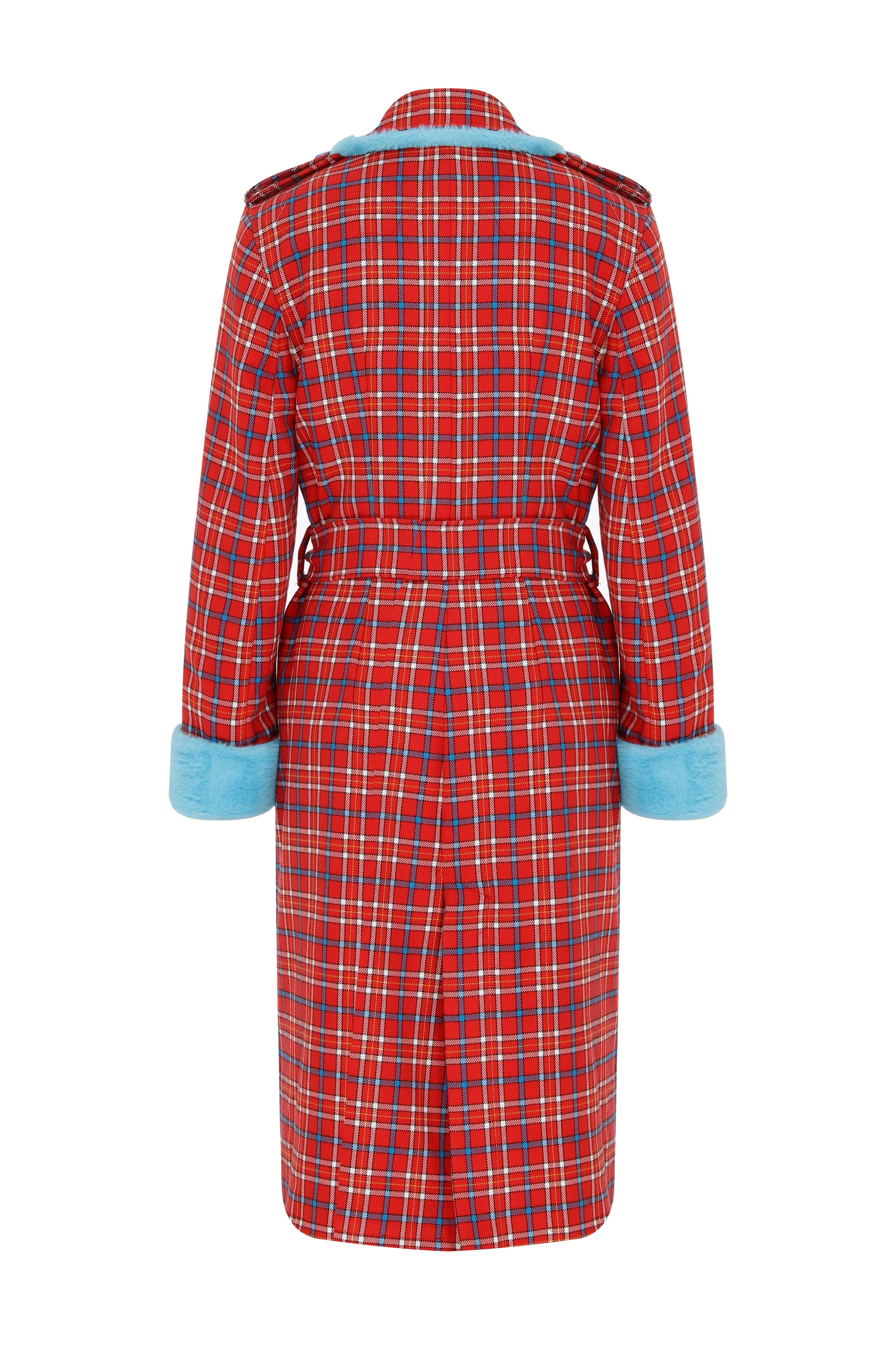 Elia Tartan Pattern Coat with Enhanced Features