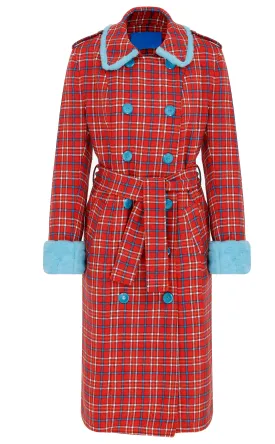 Elia Tartan Pattern Coat with Enhanced Features