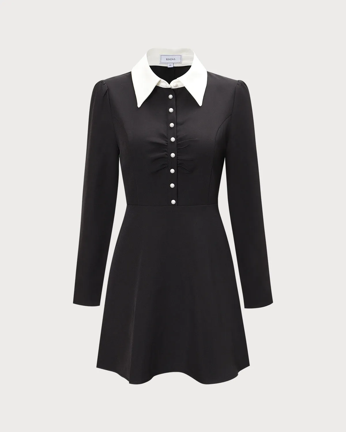 The Black Lapel Colorblock Ruched Mini Dress