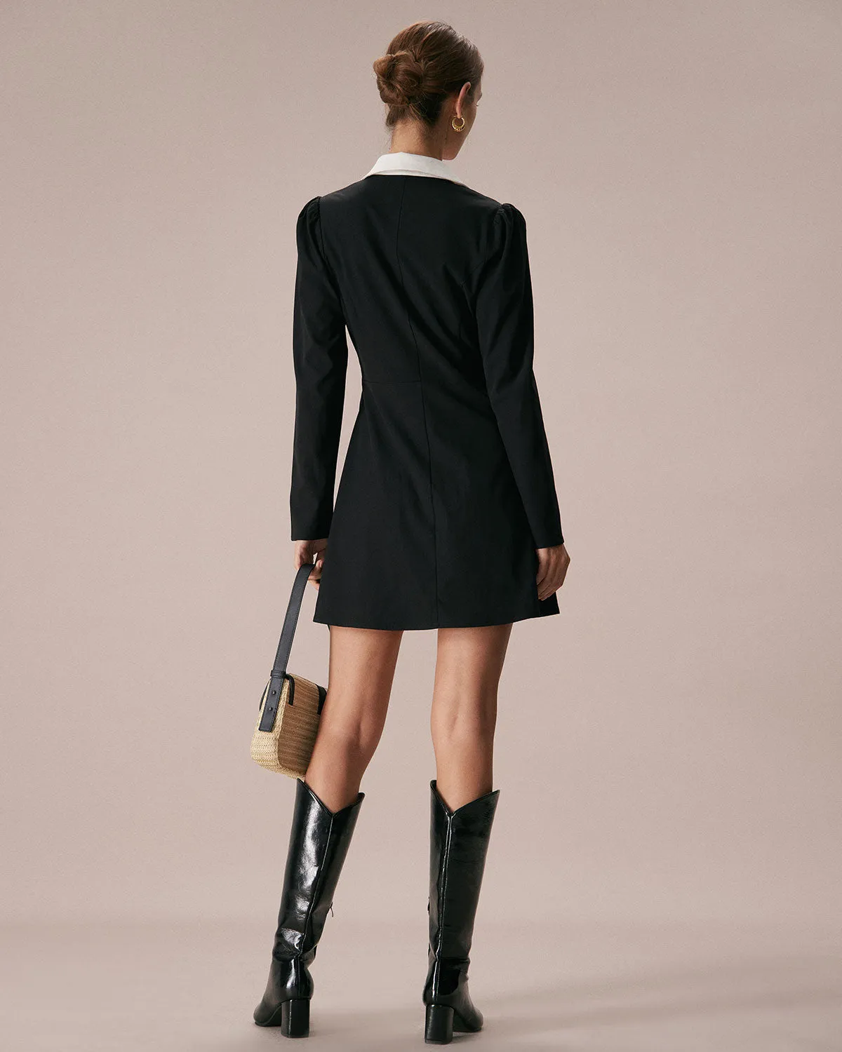 The Black Lapel Colorblock Ruched Mini Dress