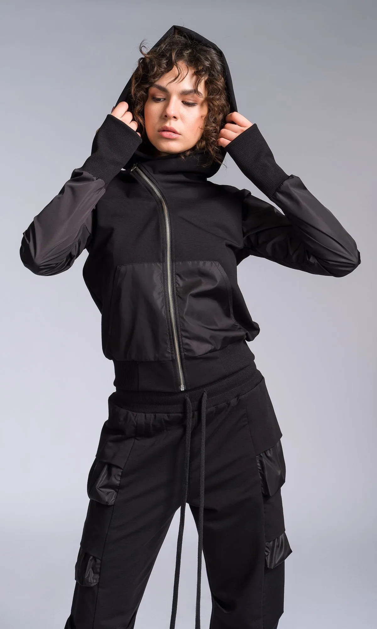 Two-piece Set of Jogger Pants and Hoodie with Asymmetric Closure