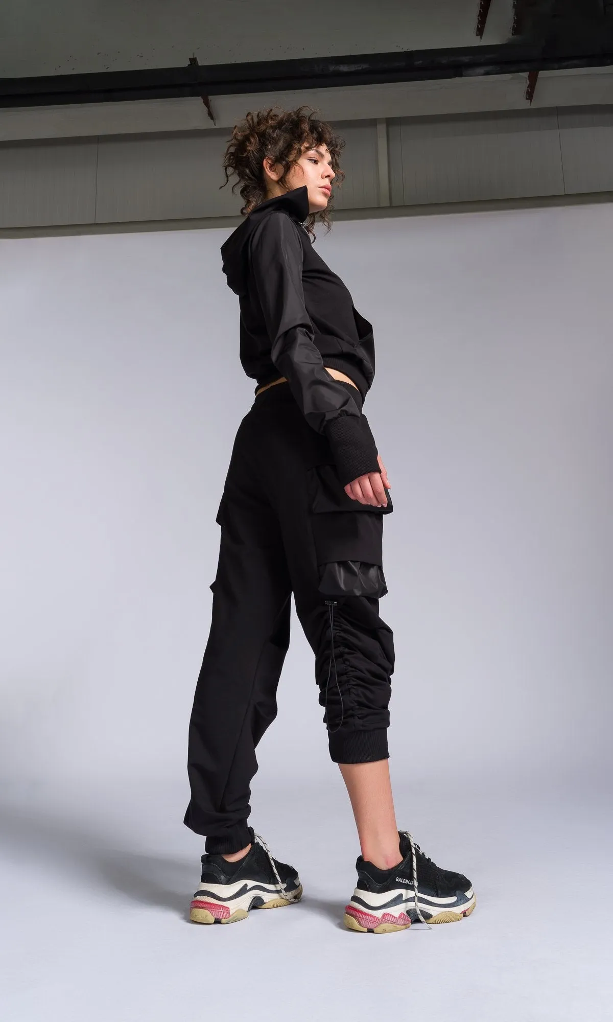 Two-piece Set of Jogger Pants and Hoodie with Asymmetric Closure