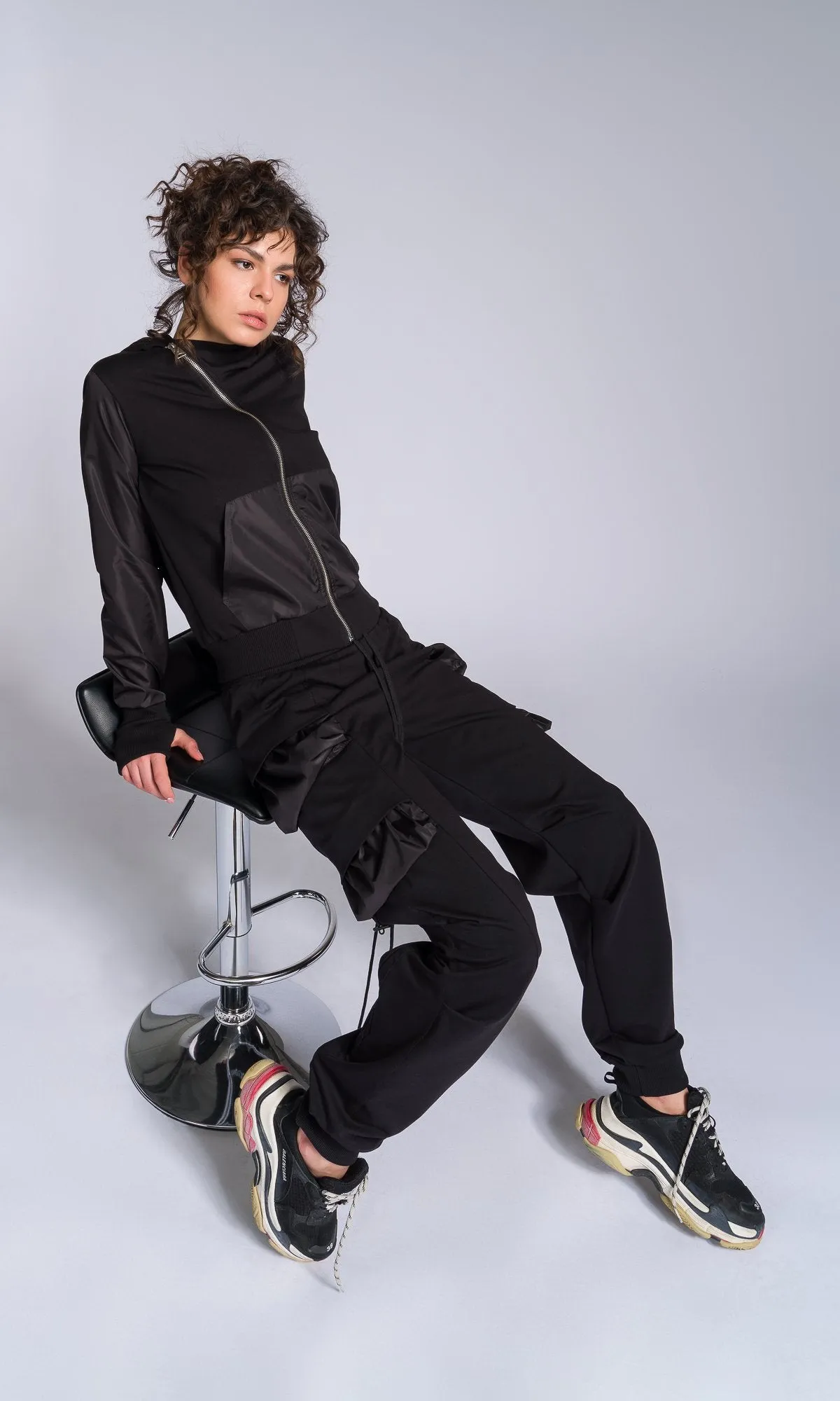 Two-piece Set of Jogger Pants and Hoodie with Asymmetric Closure