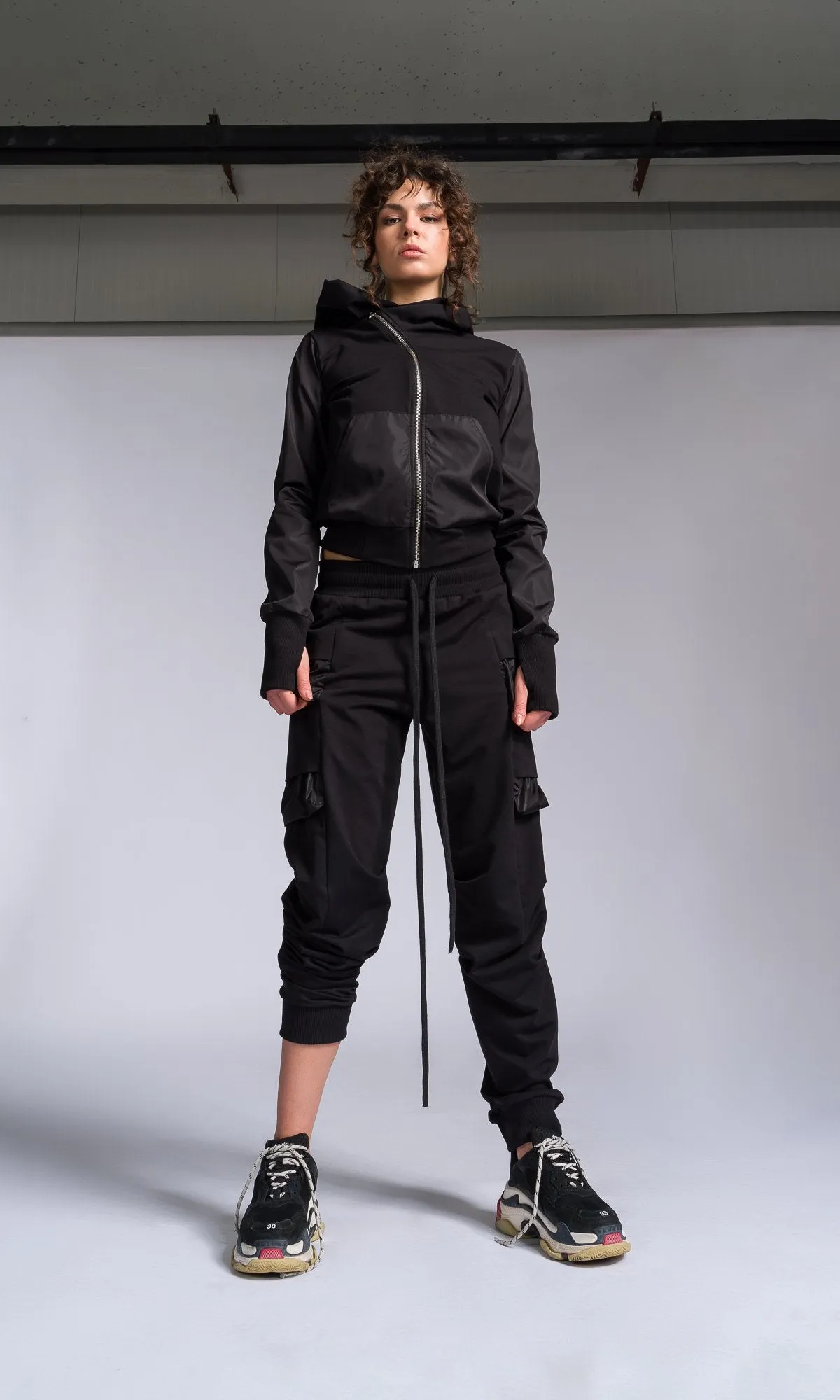 Two-piece Set of Jogger Pants and Hoodie with Asymmetric Closure
