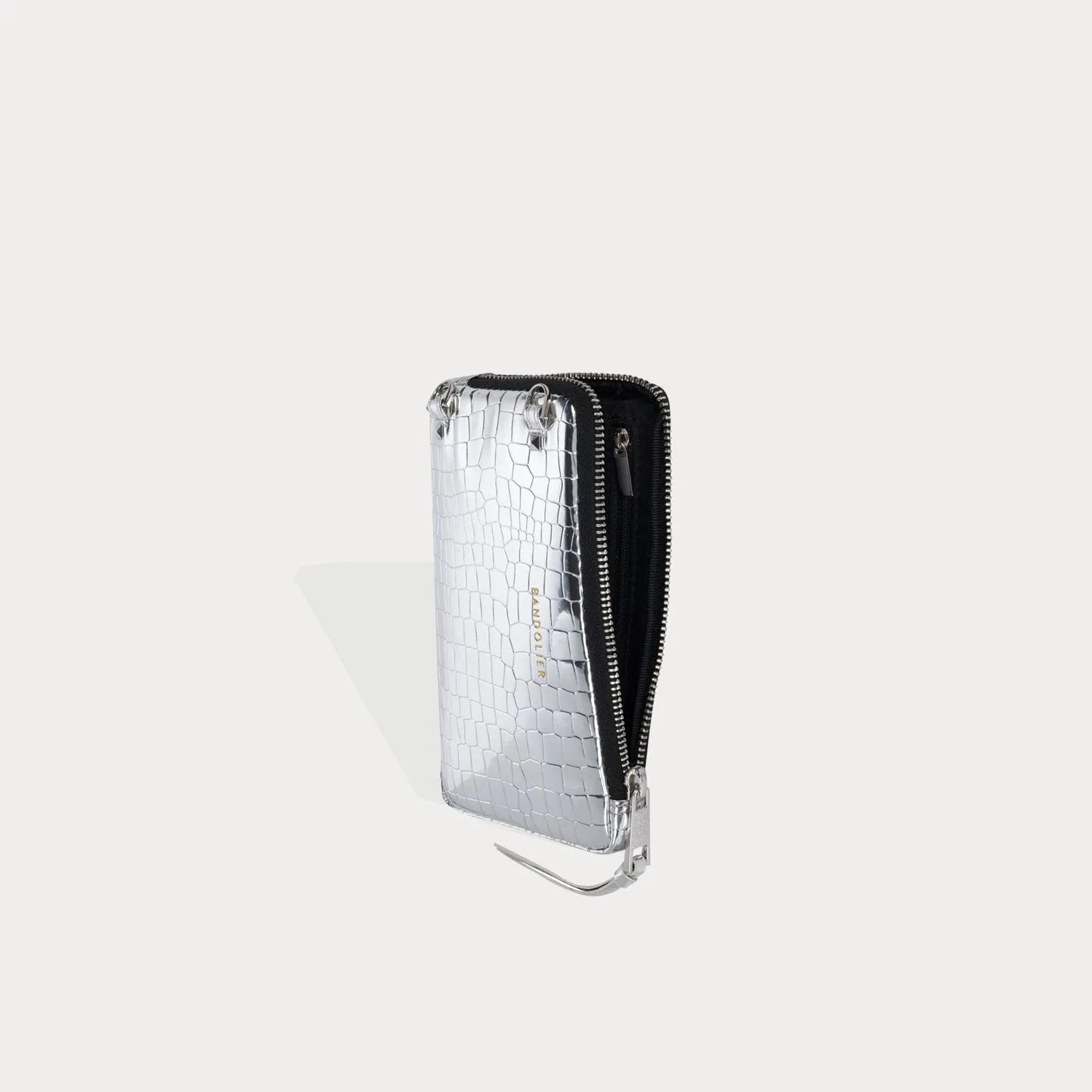 Vegan Leather Expanded Zip Pouch - Silver Croc/Silver