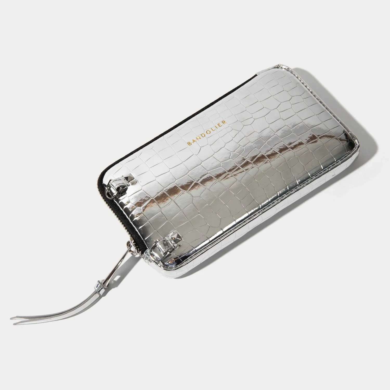 Vegan Leather Expanded Zip Pouch - Silver Croc/Silver