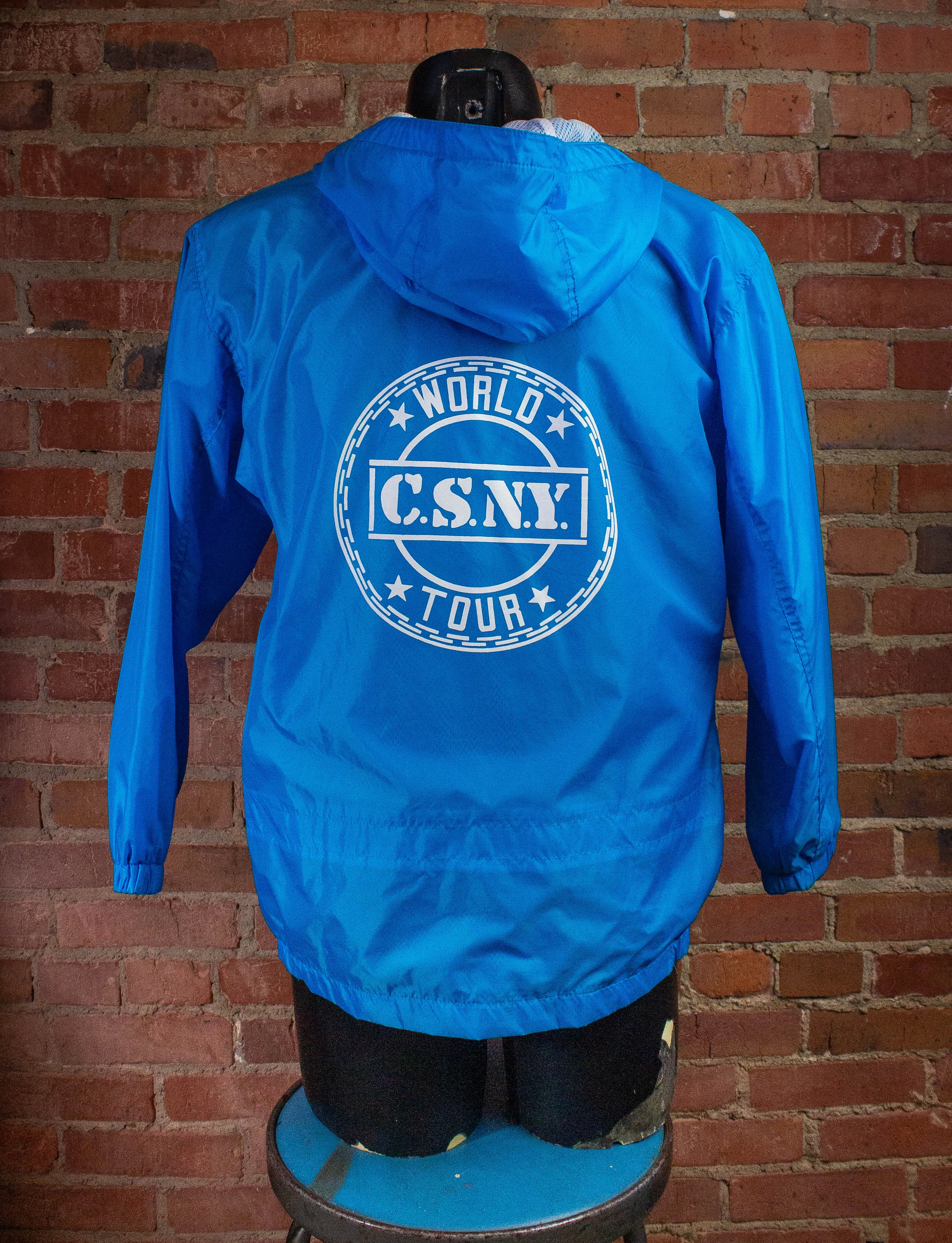 Vintage Crosby Stills Nash & Young World Tour Windbreaker Jacket 90s Blue Medium