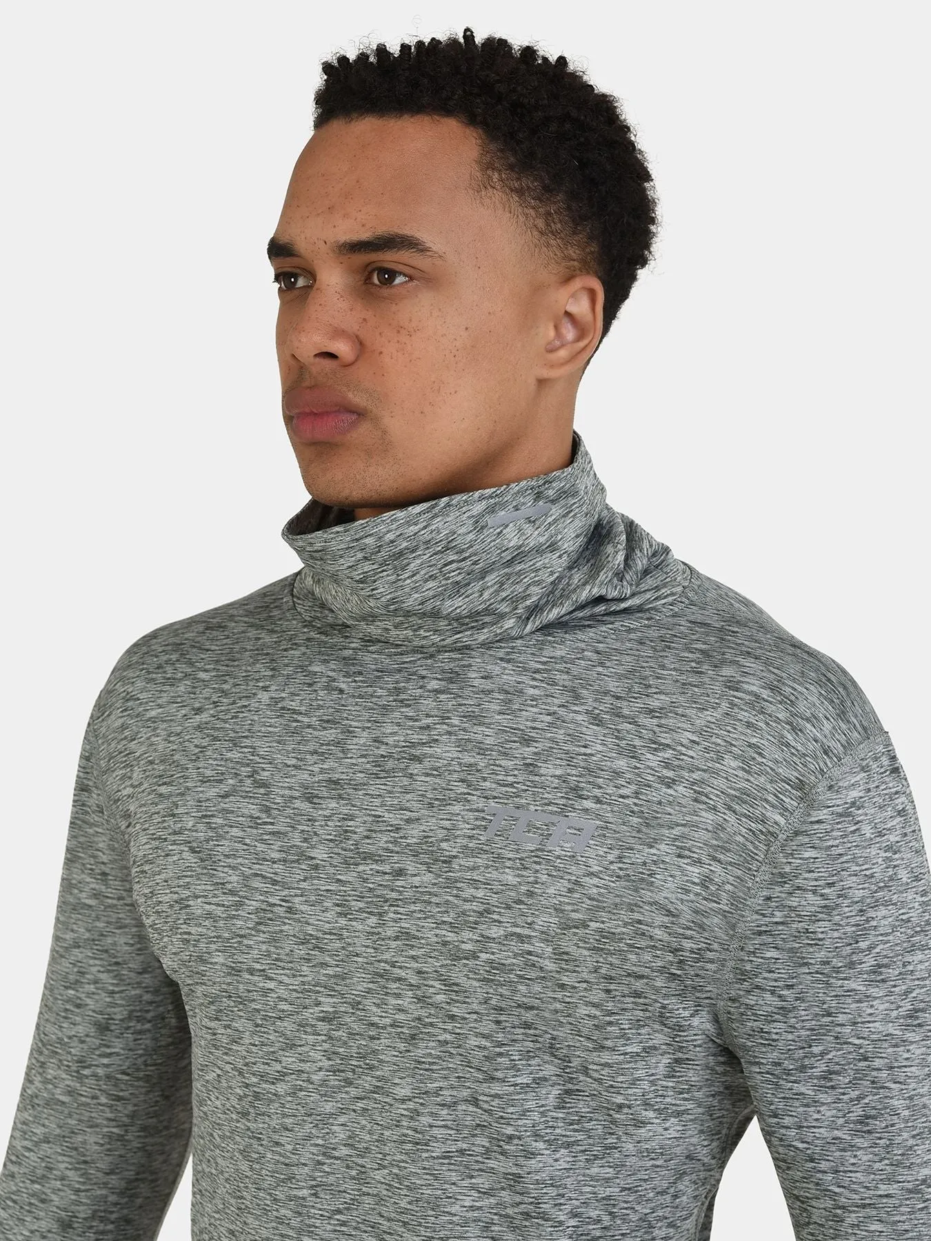 Warm-Up Thermal Long Sleeve Funnel Neck Top For Men With Brushed Inner Fabric, Thumbholes & Reflective Strips
