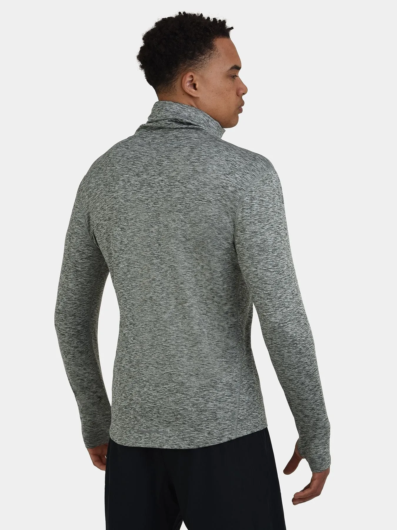 Warm-Up Thermal Long Sleeve Funnel Neck Top For Men With Brushed Inner Fabric, Thumbholes & Reflective Strips