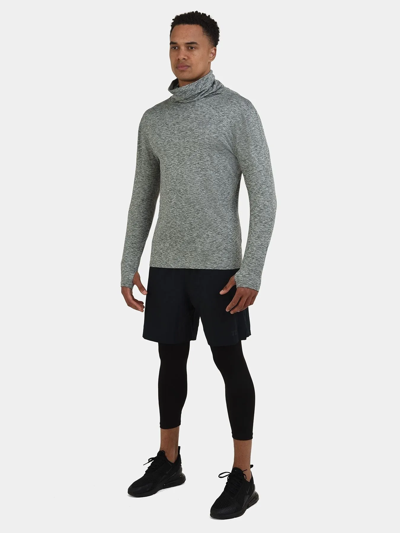 Warm-Up Thermal Long Sleeve Funnel Neck Top For Men With Brushed Inner Fabric, Thumbholes & Reflective Strips