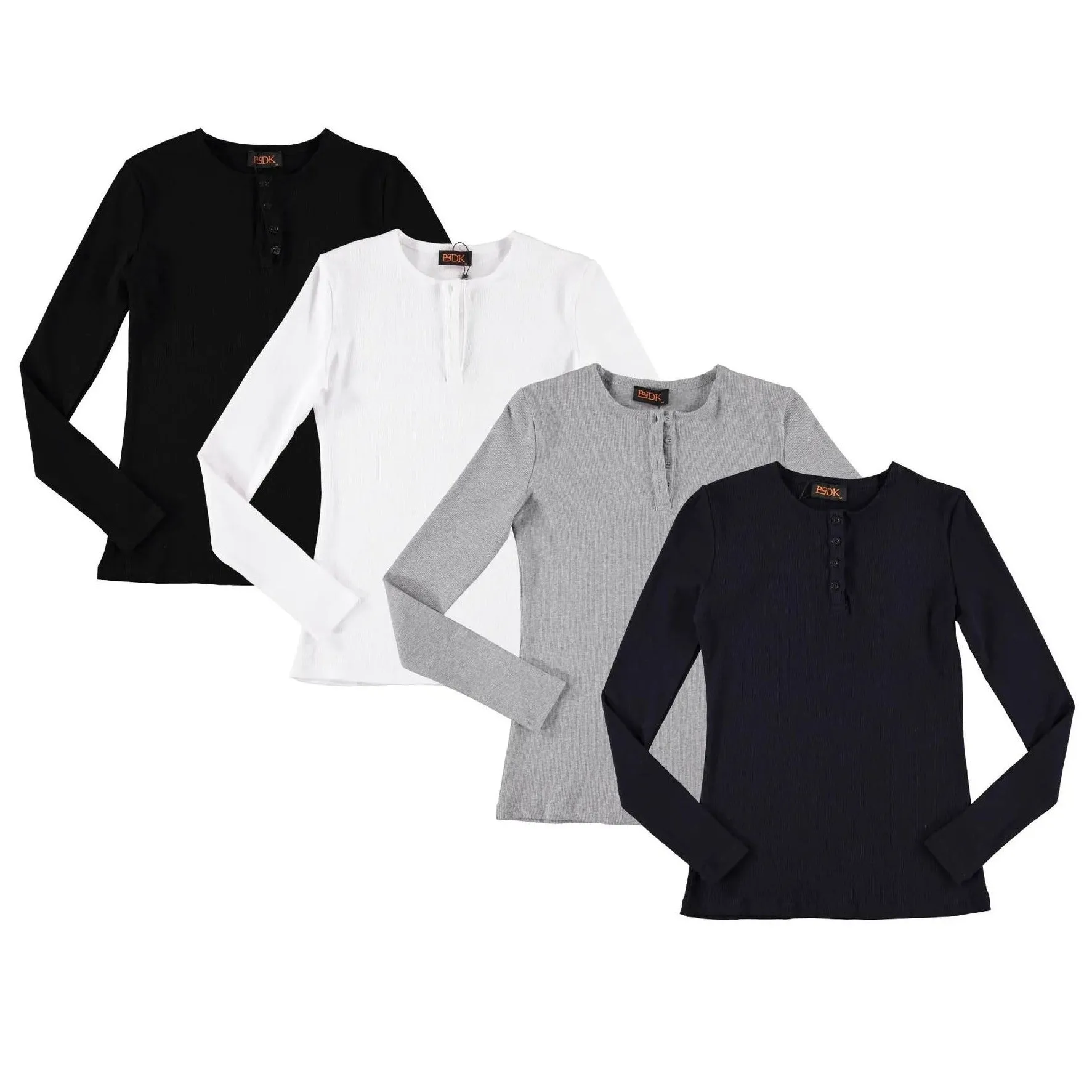 Women's Long Sleeve Ribbed Henley Top