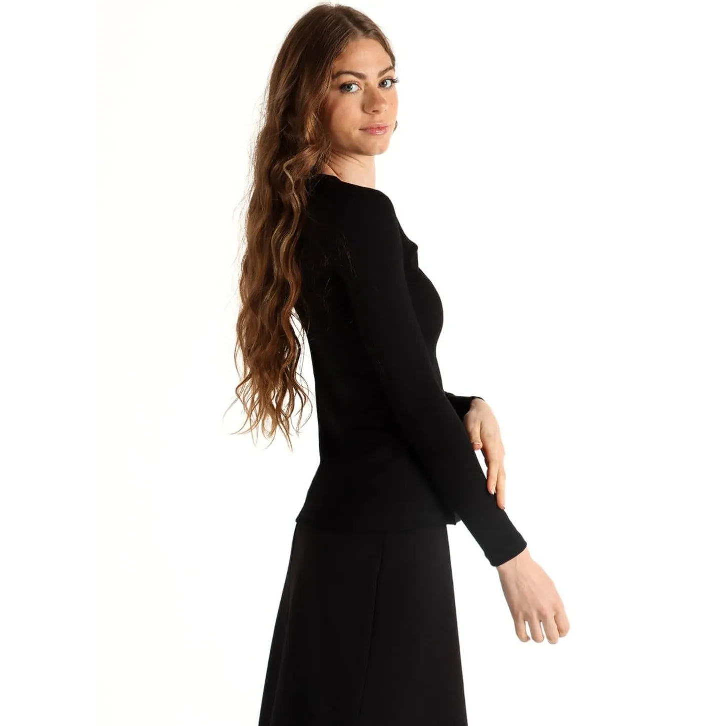 Women's Long Sleeve Ribbed Henley Top
