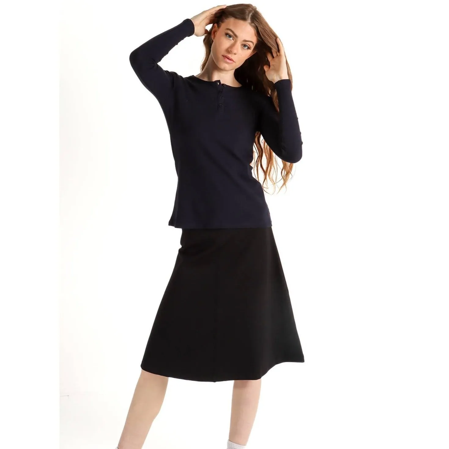 Women's Long Sleeve Ribbed Henley Top