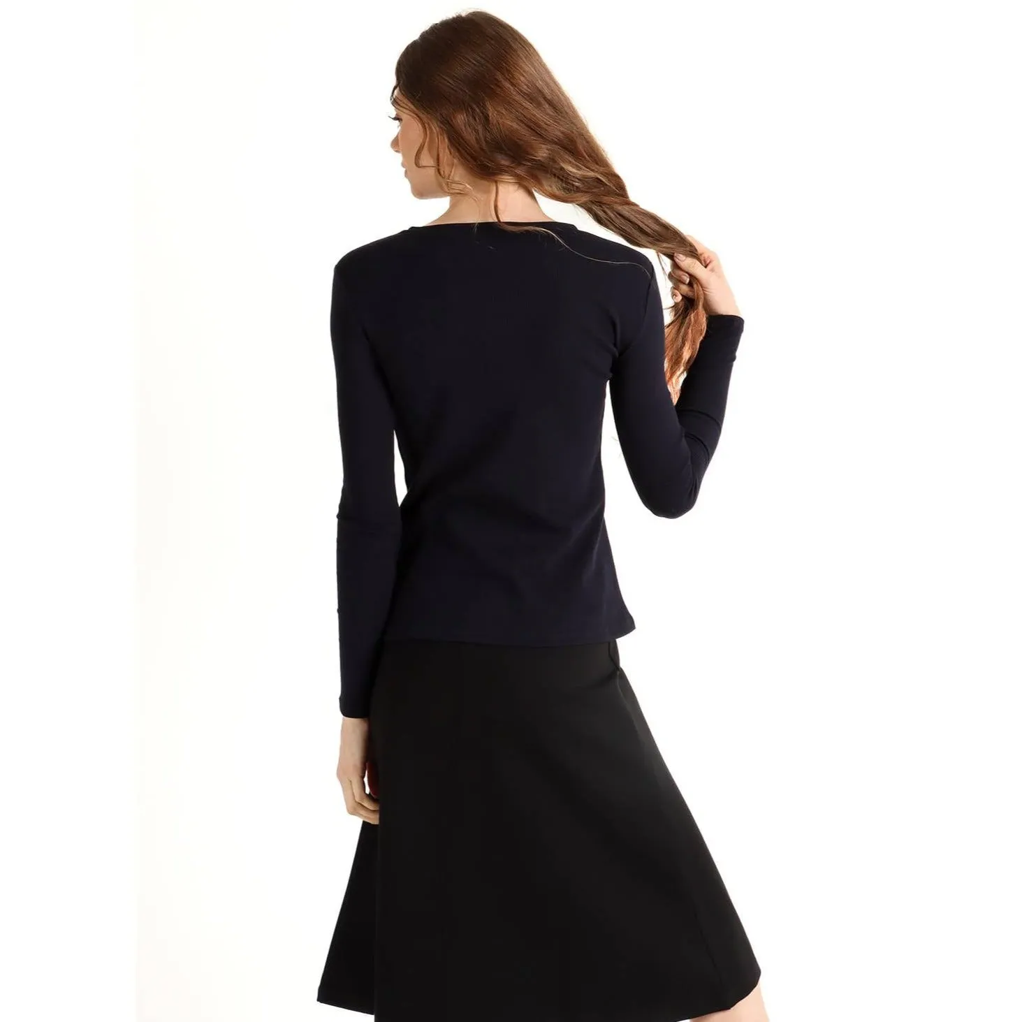 Women's Long Sleeve Ribbed Henley Top